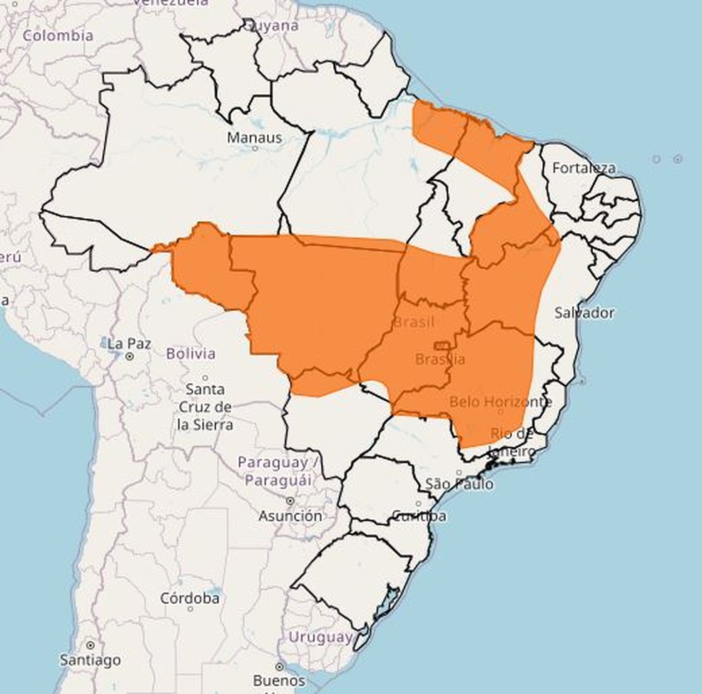 Alerta laranja de chuvas intensas para diversos estados do Brasil — Foto: Reprodução/Inmet