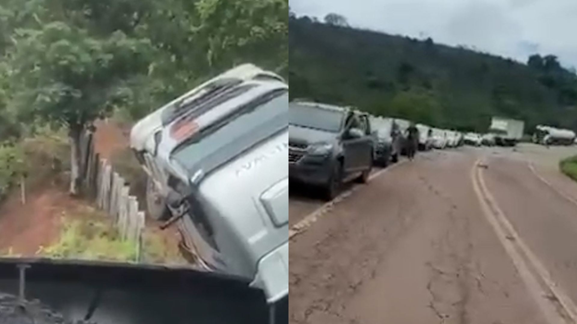 Carreta carregada de carvão tomba e causa congestionamento na BR-222 em Santa Luzia