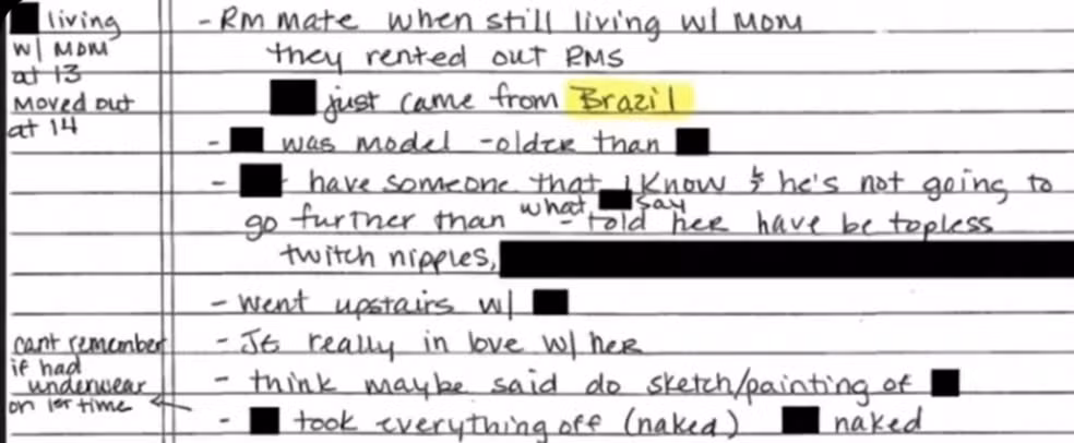 Documento divulgado pelo Departamento de Justiça dos EUA cita modelo que 'acabou de vir do Brasil'. — Foto: Reprodução via BBC