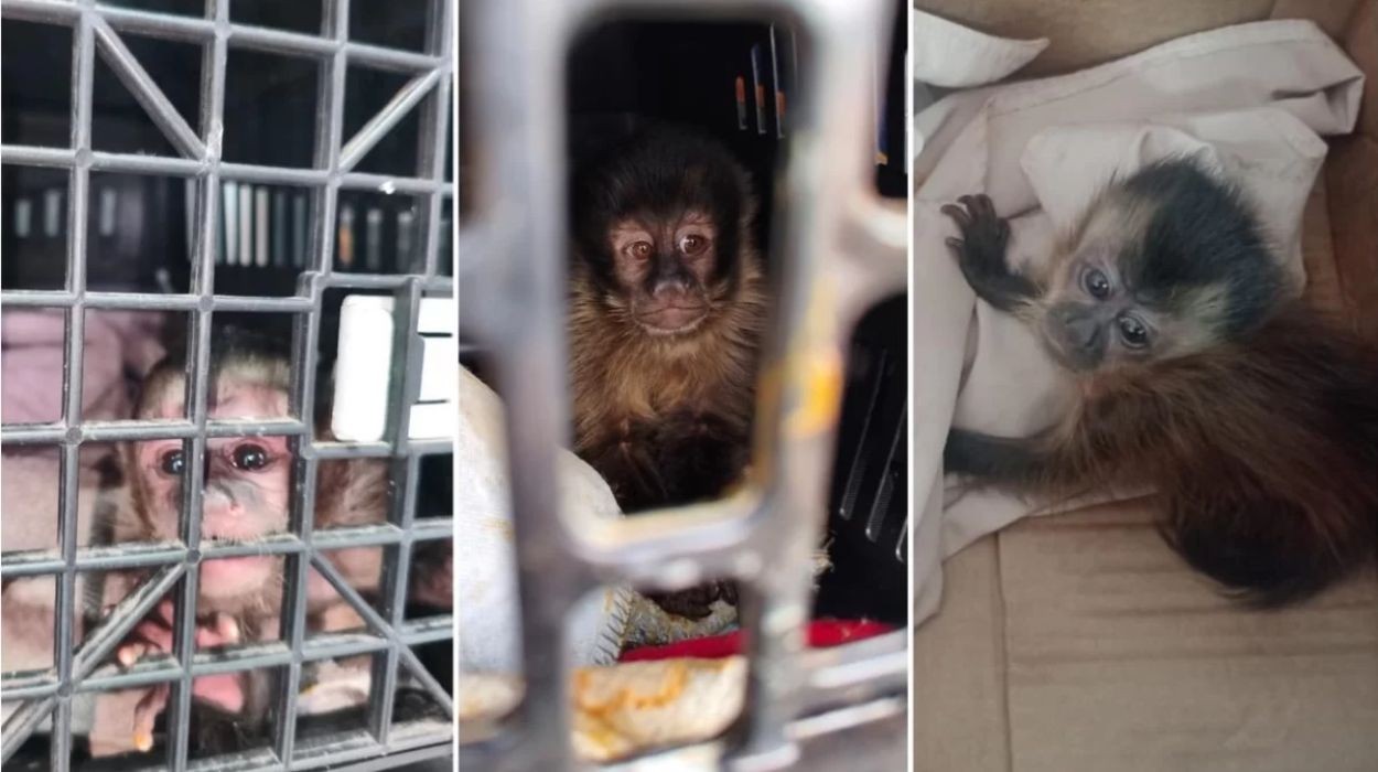 Dupla é multada em R$ 56 mil após ser flagrada com 4 filhotes de macaco sem água e comida no interior de SP