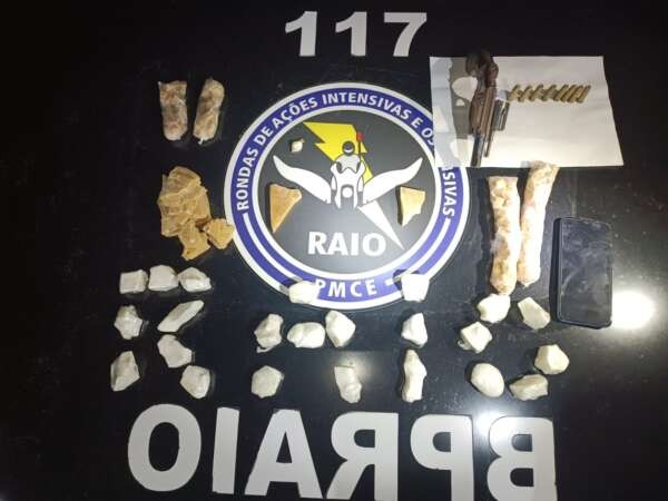 Arma e drogas são achadas em mochila escondida em chiqueiro no interior do Ceará; vídeo