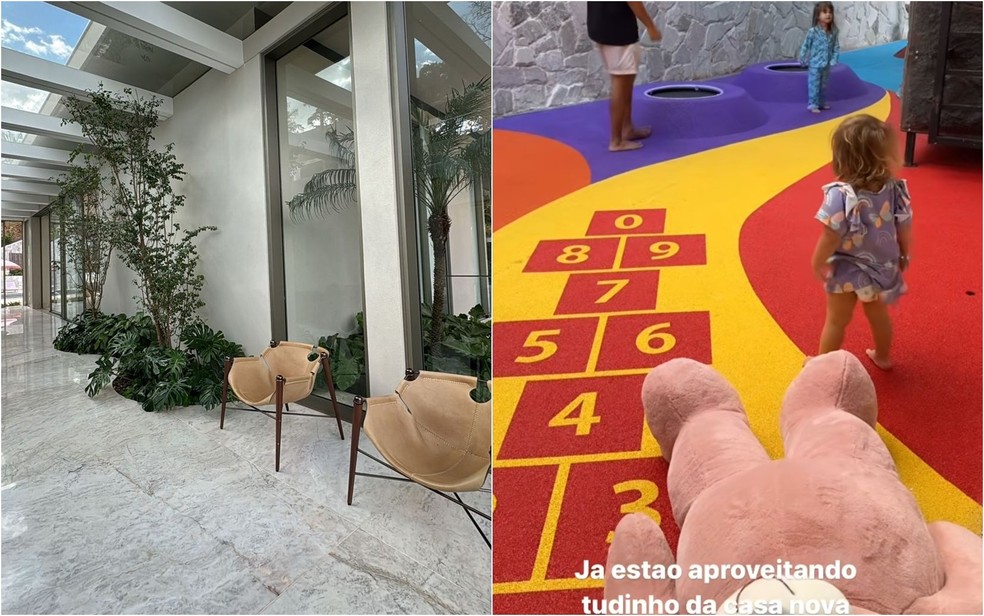 Virgínia mostra detalhes da nova mansão de luxo e as filhas Maria Flor, e Maria Alice aproveitando área com brincadeiras em Goiânia — Foto: Reprodução/Redes Sociais
