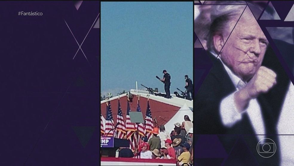 Agente do Serviço Secreto Americano em comício de Trump — Foto: Reprodução/TV Globo