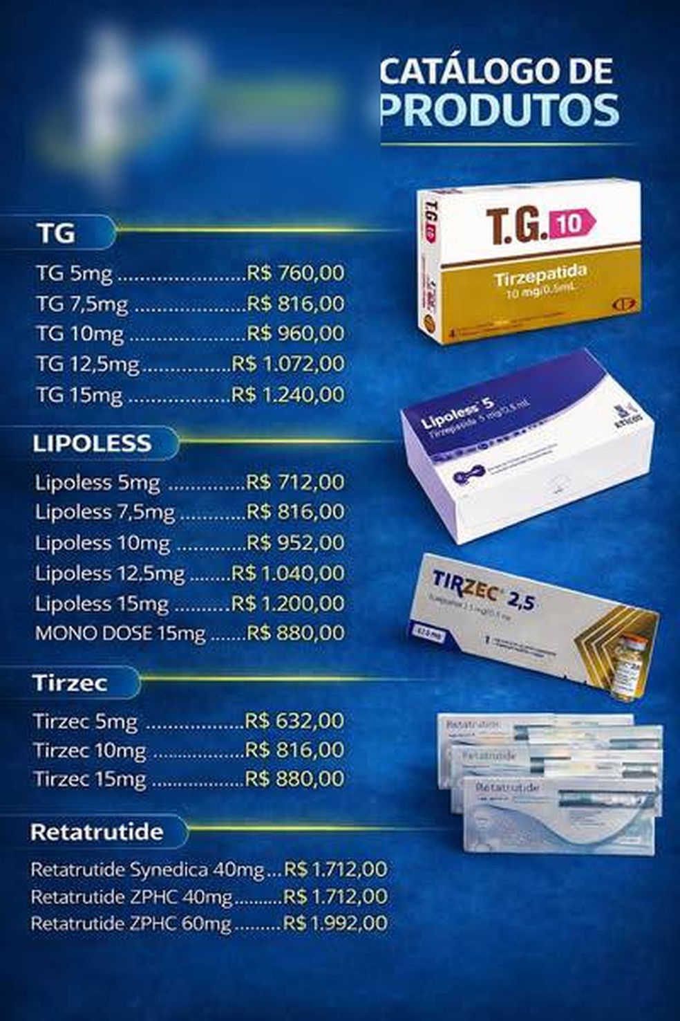 Canetas proibidas no Brasil são anunciadas nas redes sociais com 'cardápio' e sem exigência de prescrição médica — Foto: Arte/g1