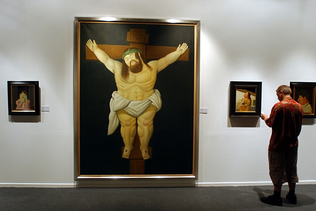 Obra 'Jesus Christ', de Fernando Botero, em exposição de 2005, na Itália — Foto: Gregorio Borgia/AP