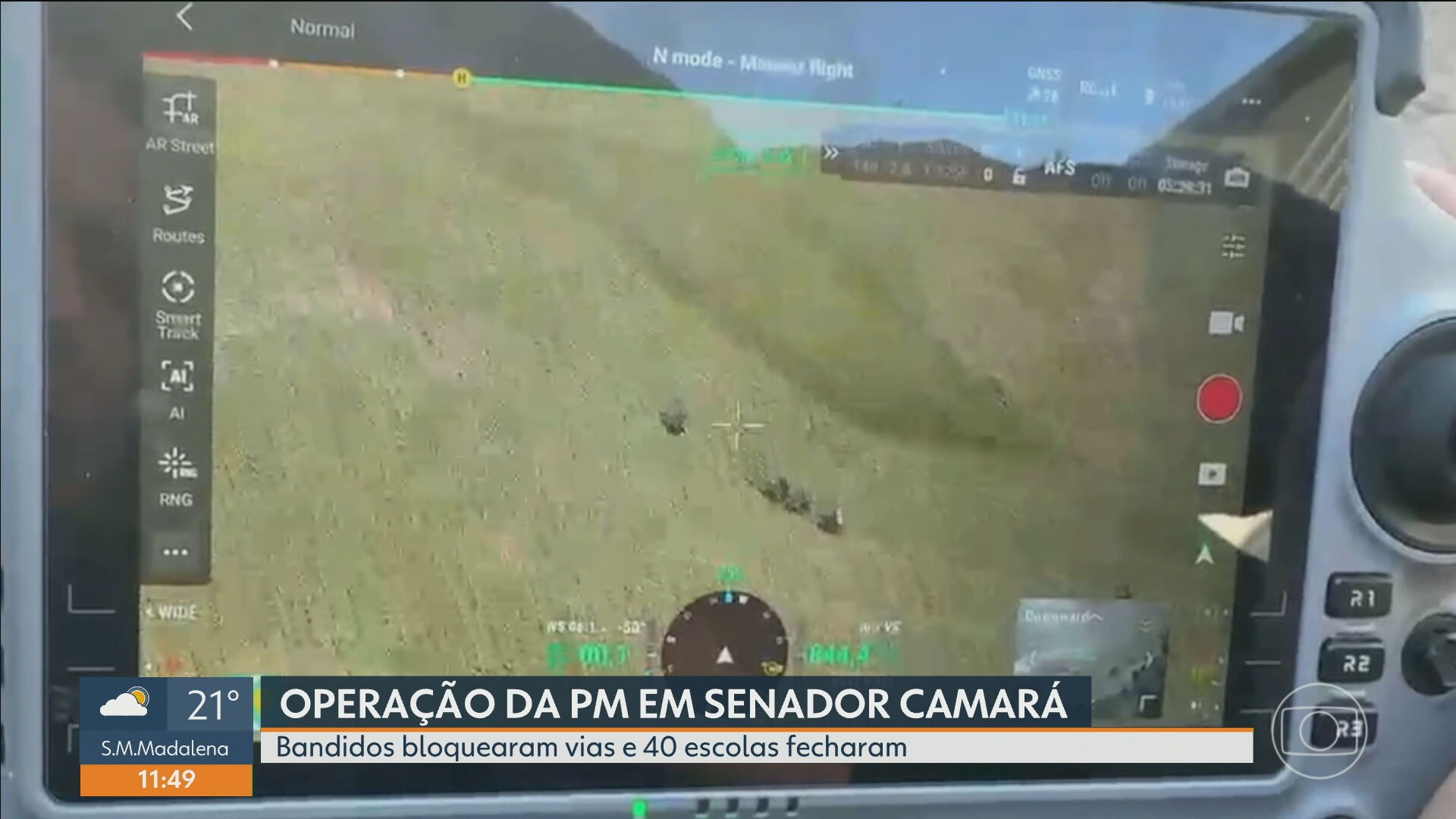Imagens de drone da PM mostram criminosos fugindo por área de mata em Senador Camará