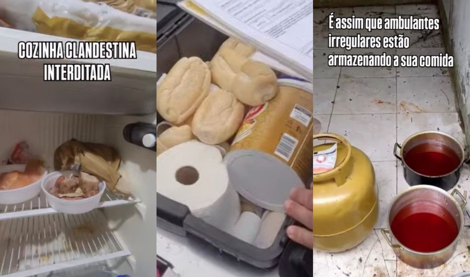 Pães misturados com papel e panelas no chão: Fiscalização interdita cozinha clandestina e apreende 12 carrinhos de ambulantes em Jurerê