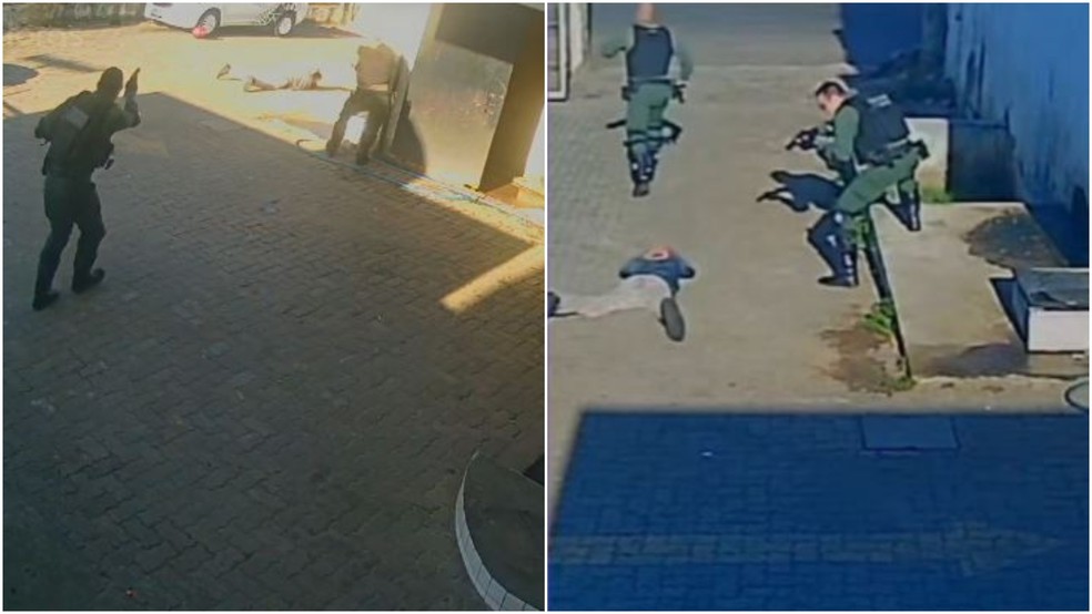 Dois homens foram presos em flagrante pela polícia durante uma tentativa de assalto em um posto de combustíveis em Fortaleza, nesta quinta-feira (29). — Foto: Reprodução