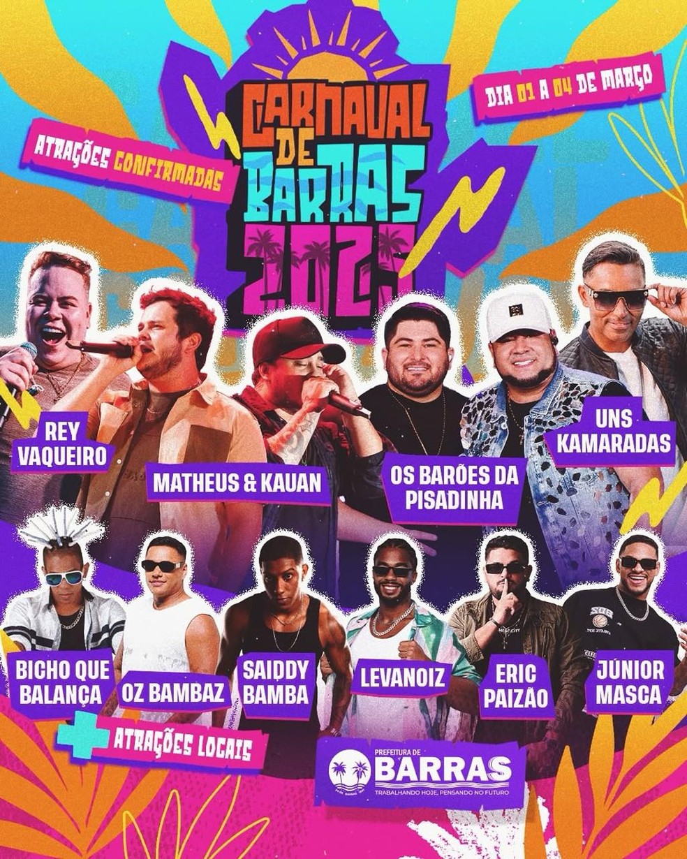 Atrações do Carnaval de Barras — Foto: Prefeitura de Barras