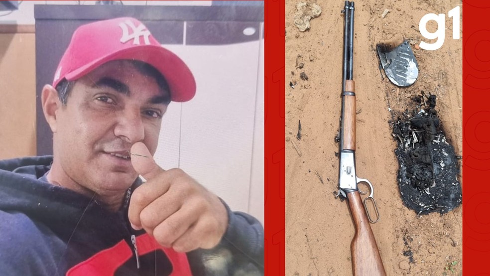 Jair Pedro Balero de 49 anos e os objetos encontrados no sítio — Foto: Reprodução