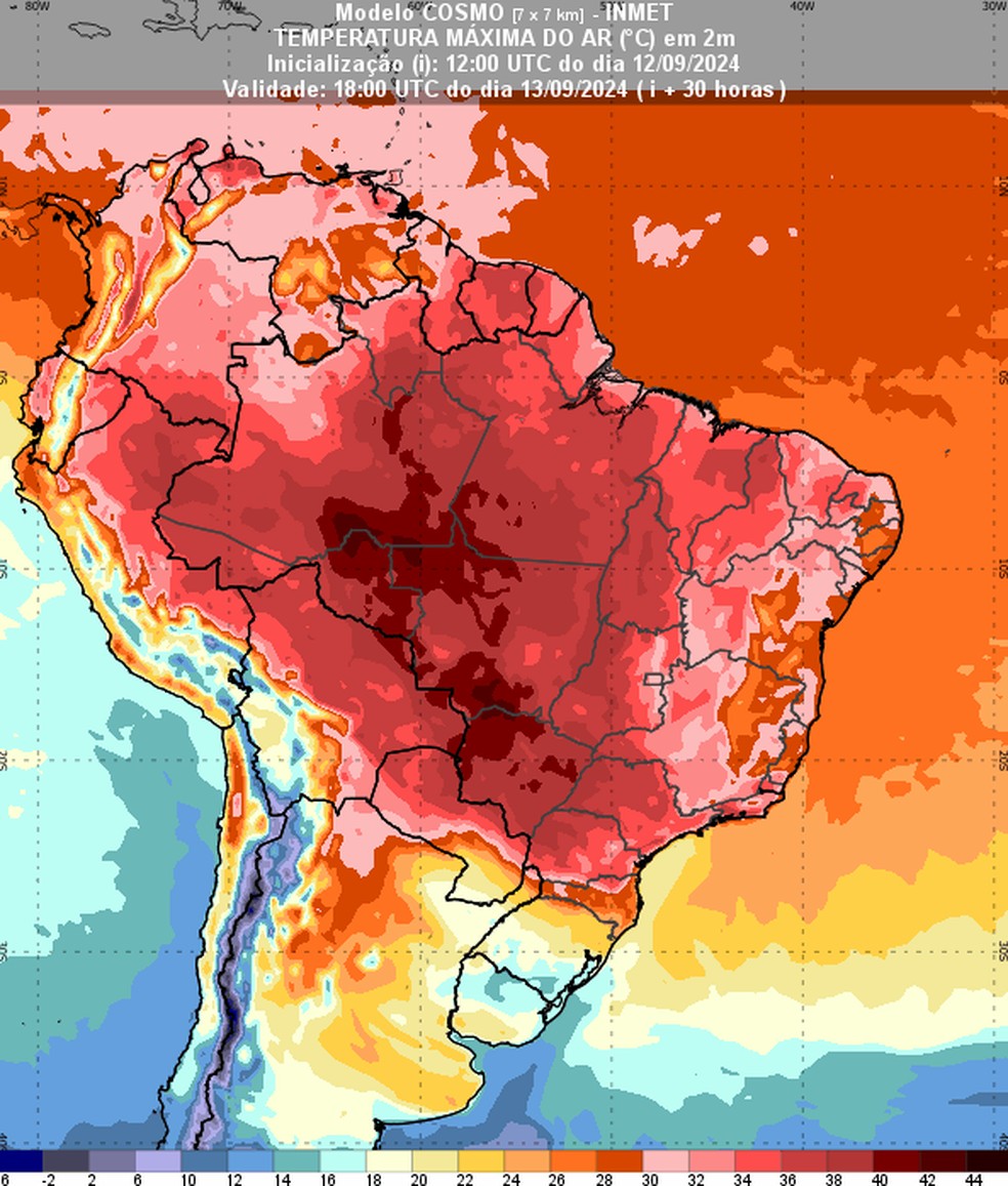 Com calor pré-frontal, temperaturas devem subir ainda mais no Brasil. — Foto: Inmet