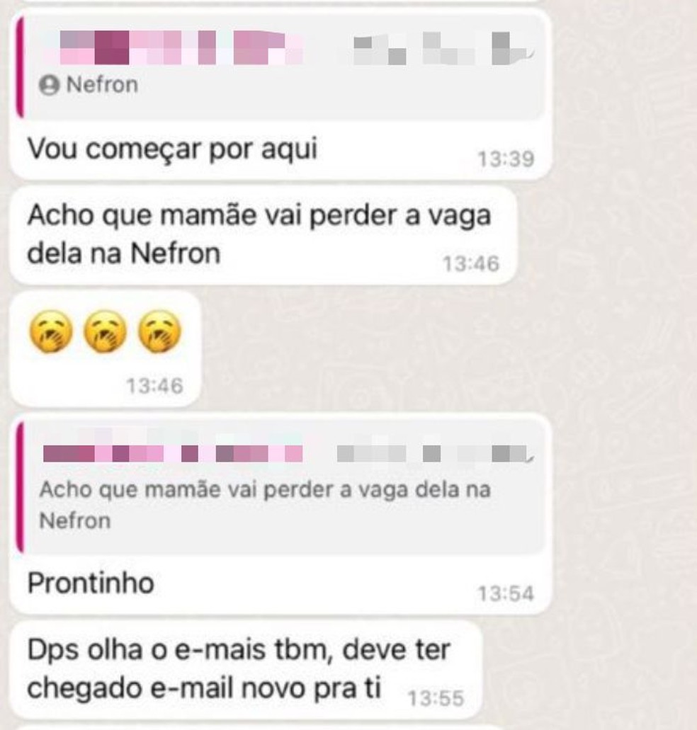 Mensagens onde o stalker informa que cancelou a hemodiálise da mãe de Anderson — Foto: Reprodução/Arquivo pessoal