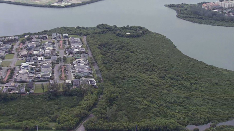 Projeto imobiliário no Bosque da Barra prevê oito blocos de apartamentos em área considerada de relevante interesse ambiental às margens da Lagoa de Jacarepaguá. — Foto: Reprodução TV Globo