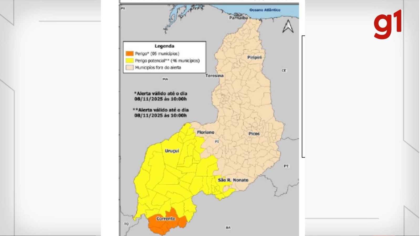 Cidades do Piauí estão em alerta para tempestades com queda de granizo e baixa umidade até sábado (8)