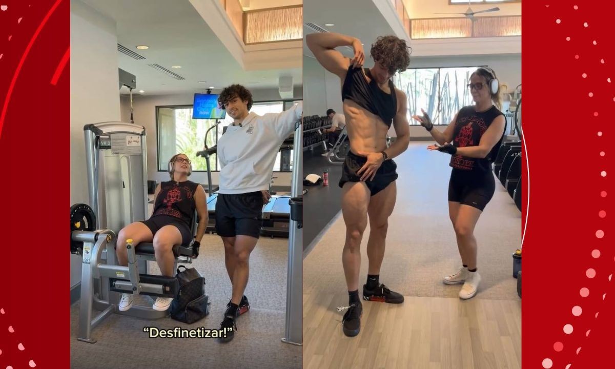 Carla Perez se junta ao filho em treino de preparação para competição de fisiculturismo