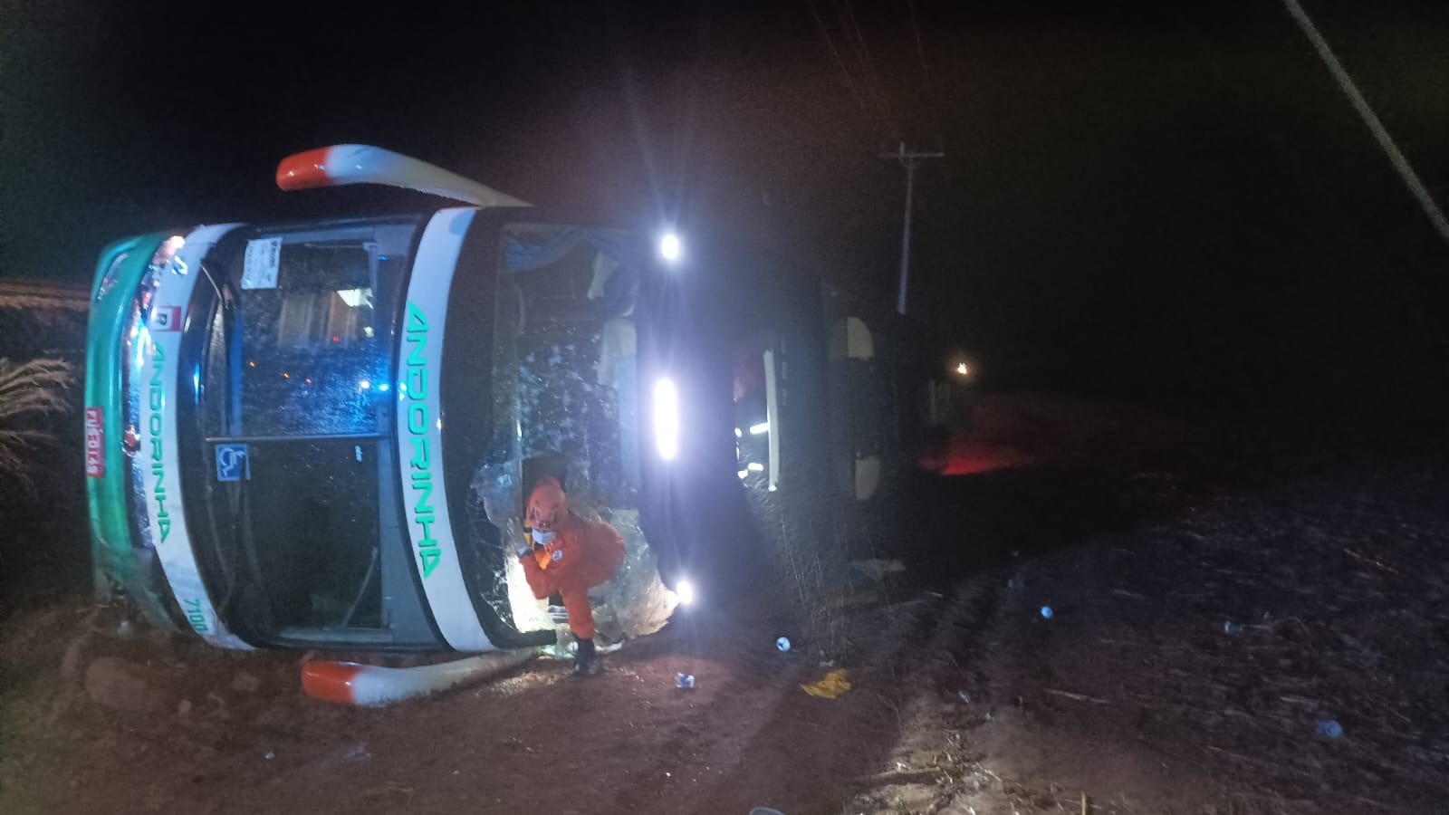 Ônibus com 35 passageiros tomba e deixa seis pessoas feridas na BR-070 em MT 