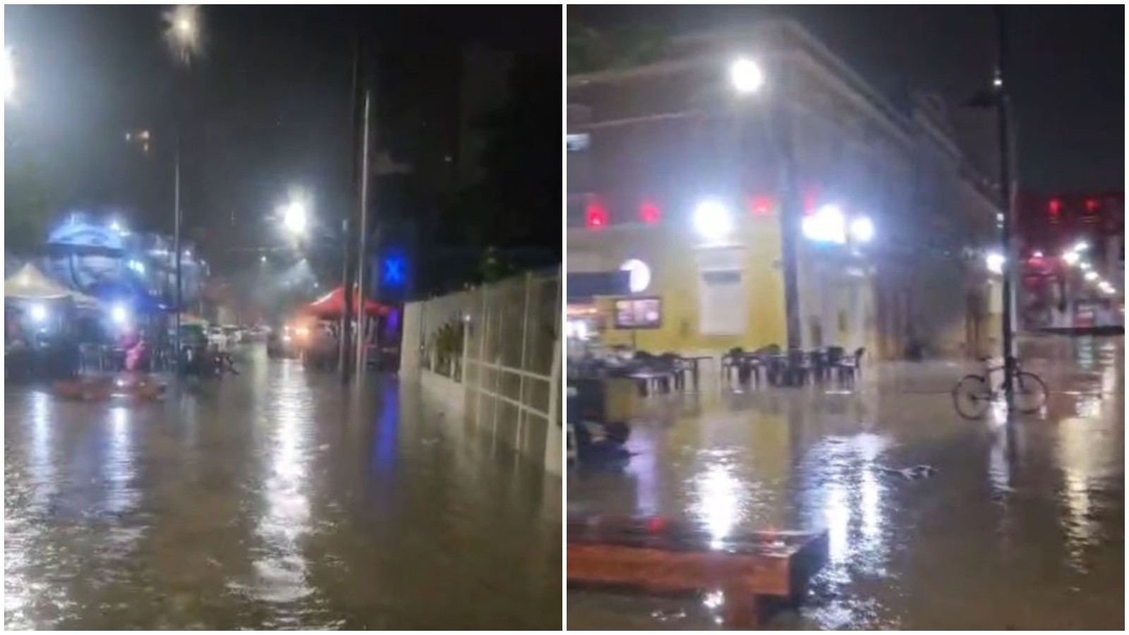 Praça no entorno do Dragão do Mar fica alagada após fortes chuvas em Fortaleza neste sábado (16)