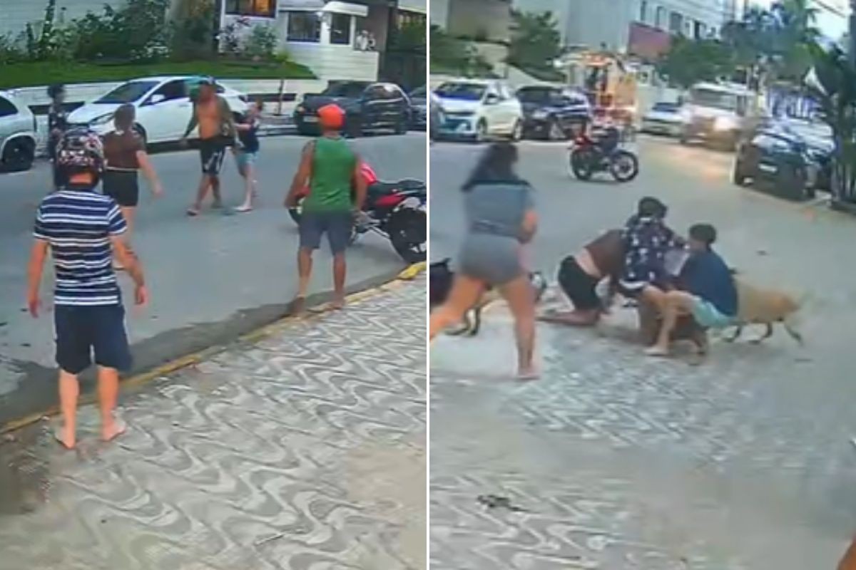 Câmera flagra homem armado com faca e soco-inglês sendo dominado e espancado no litoral de SP