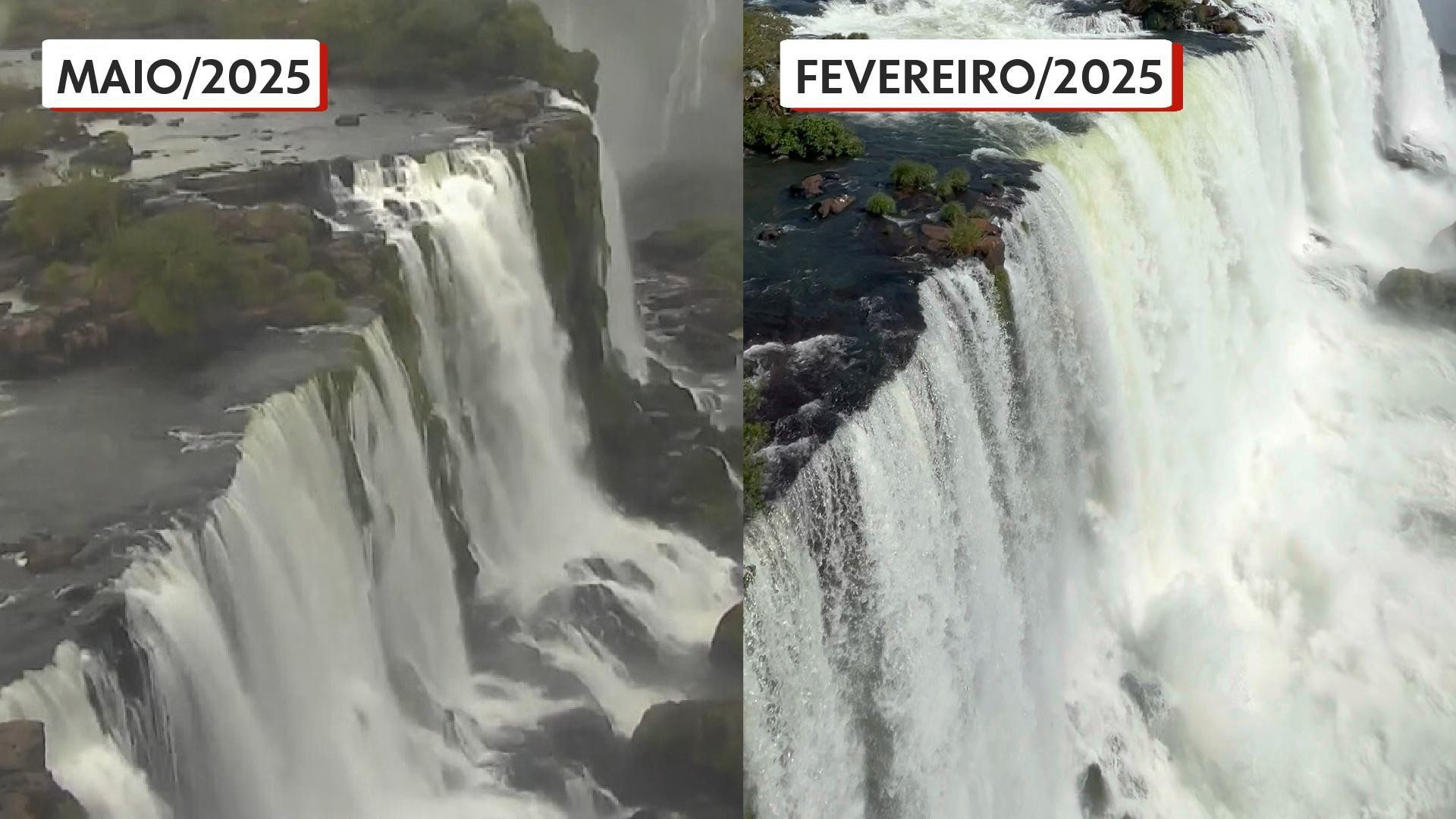 Vídeo: volume de água das Cataratas do Iguaçu está três vezes menor que o normal durante estiagem no Paraná