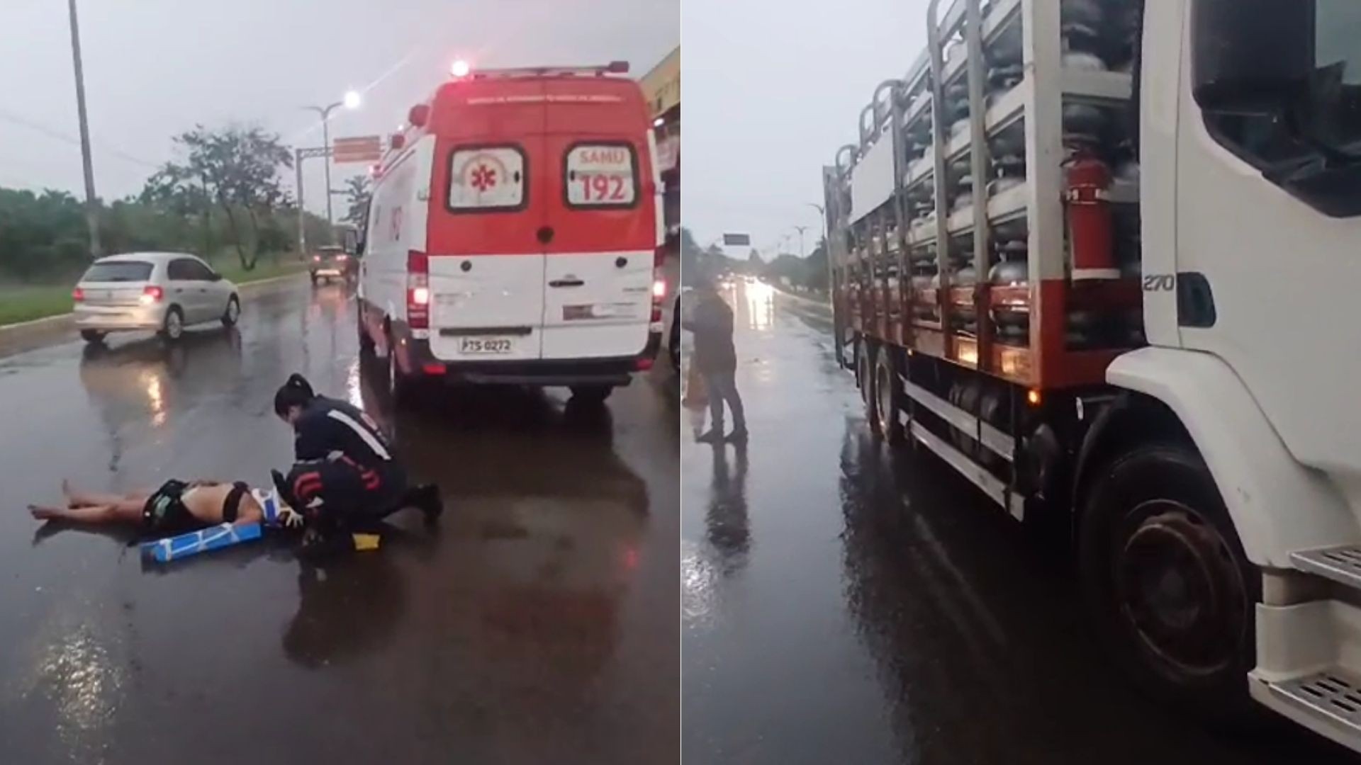 Motorista usa caminhão para proteger mulher atropelada na Avenida dos Franceses, em São Luís