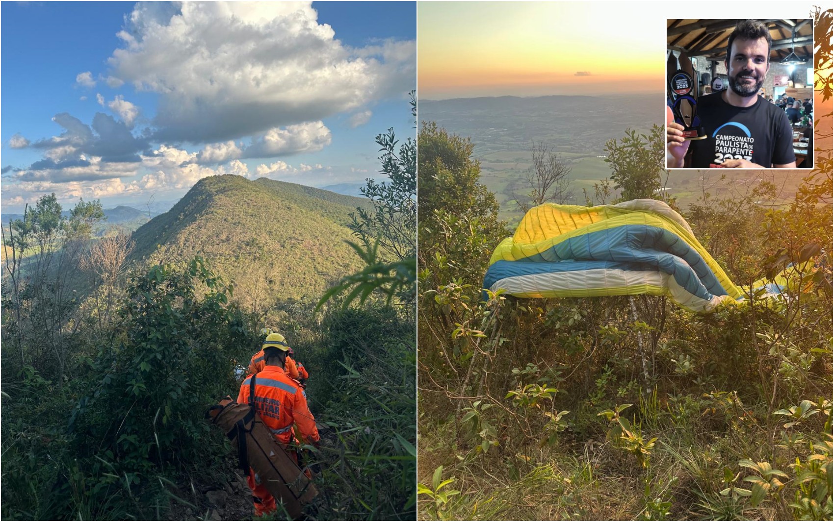 Piloto de paraglider morre após cair durante voo no Pico do Gavião, no Sul de Minas