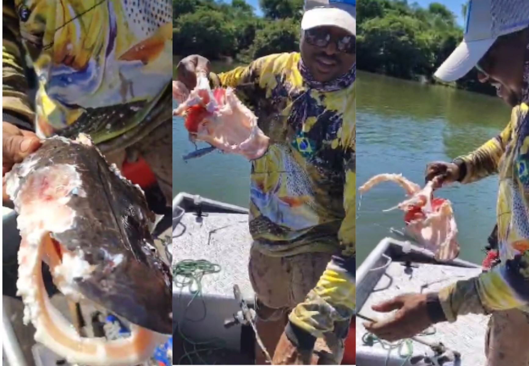 Casal fisga peixe em rio do Tocantins e se surpreende ao retirar apenas a carcaça do anzol: 'Piranhas atacaram'
