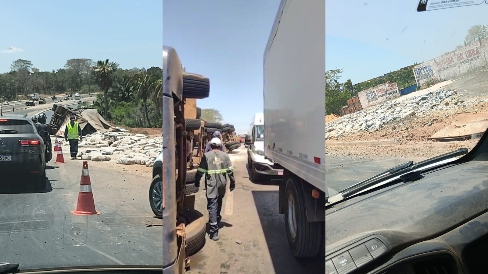 Caminhão tomba e espalha carga na BR-343, na Zona Sudeste de Teresina