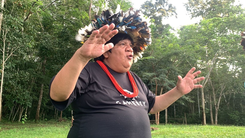 Almir Suruíu, líder indígena da Terra Indígena 7 de setembro — Foto: Silas Paixão/ Rede Amazônica