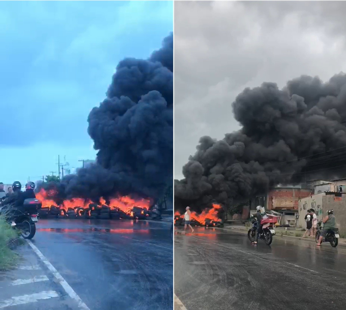 Alagamentos se repetem e moradores protestam bloqueando a RJ-140 com pneus queimados em São Pedro da Aldeia