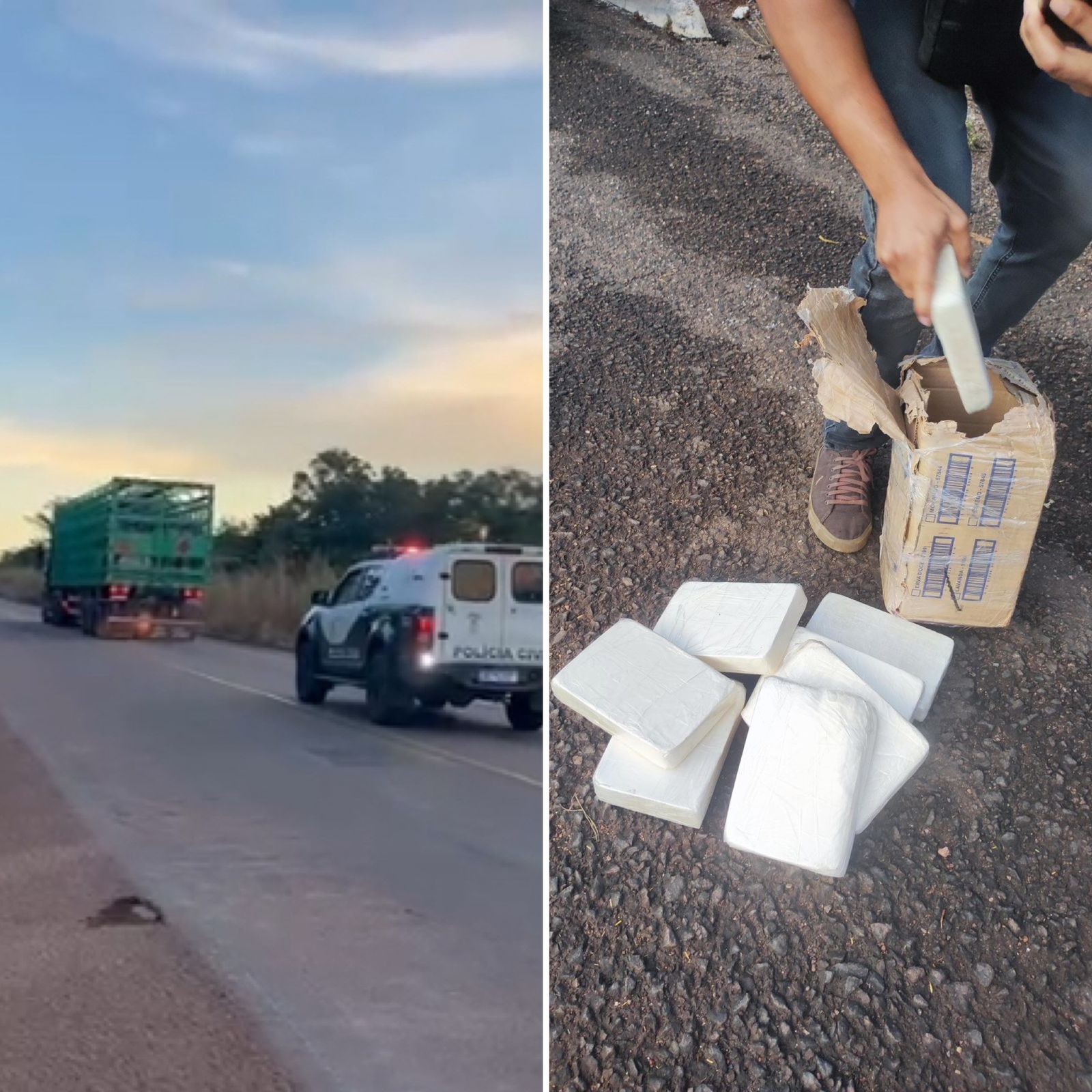 Dois homens são flagrados com 10 kg de pasta base de cocaína escondidos caminhão com carga de botijões