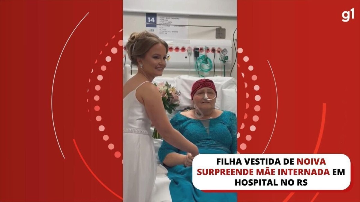 Filha vestida de noiva surpreende mãe em tratamento no hospital antes do  casamento