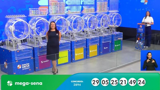 Mega-Sena, concurso 2.894: resultado - Veja os números sorteados: 05 - 21- 24 - 25 - 29 - 49. Prêmio para quem acertar as seis dezenas é de R$ 49.074.036,13.