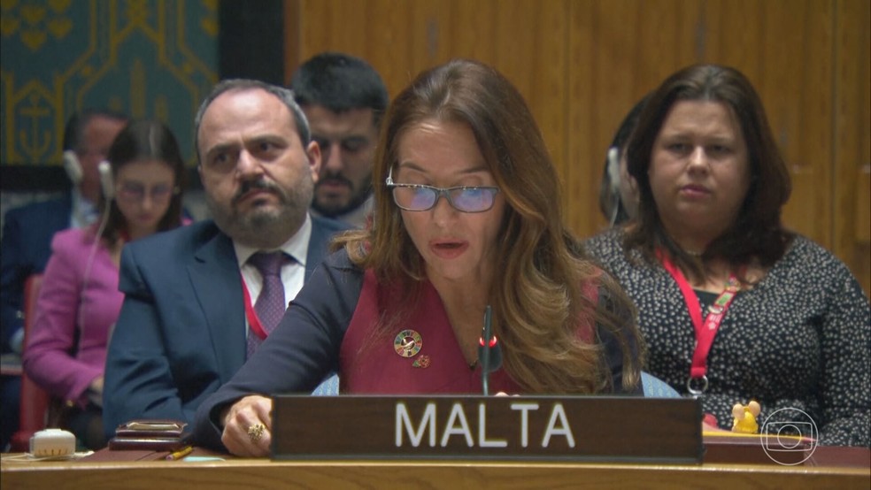 Texto proposto por Malta sobre guerra entre Israel e Hamas foi votado nesta quarta-feira (15) pelo Conselho de Segurança. — Foto: Jornal Nacional