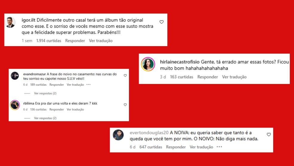 Comentários casamento capotamento uberlândia noivos — Foto: Redes Sociais/Reprodução