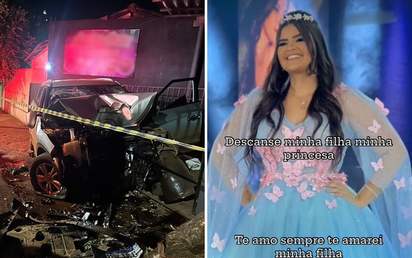Mariane Branquinho morreu após bater carro contra árvore, em Santa Helena de Goiás — Foto: Reprodução/PM e Reprodução/Simão Mota/Redes Sociais