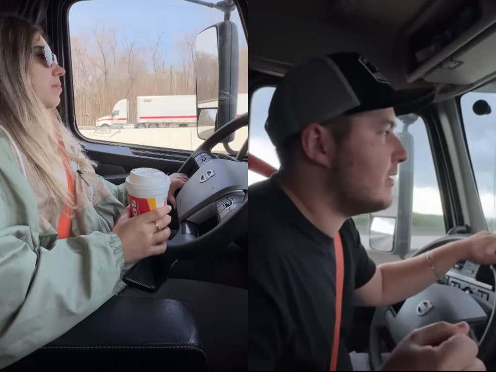 Victoria e André dirigem o caminhão nos Estados Unidos | Foto: Redes sociais