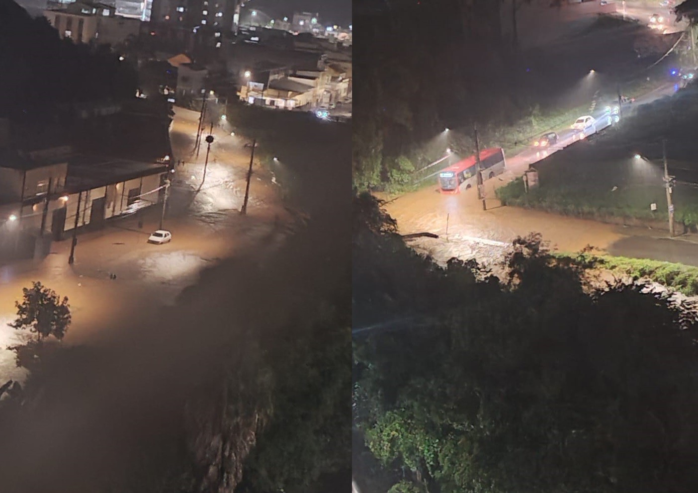 Ônibus e carros ficam ilhados, moradores são resgatados e ruas ficam alagadas após novo temporal em Juiz de Fora