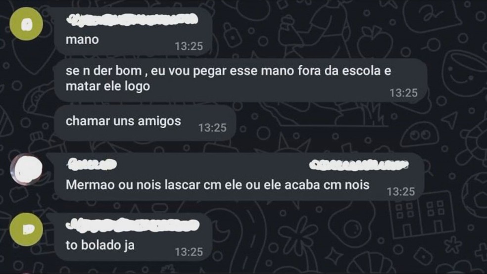 Alunos ameaçam professor em grupo de mensagens. — Foto: reprodução