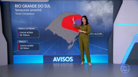 PREVISÃO: RS tem aviso de 'perigo extremo' por causa da chuva - Programa: Jornal Nacional 