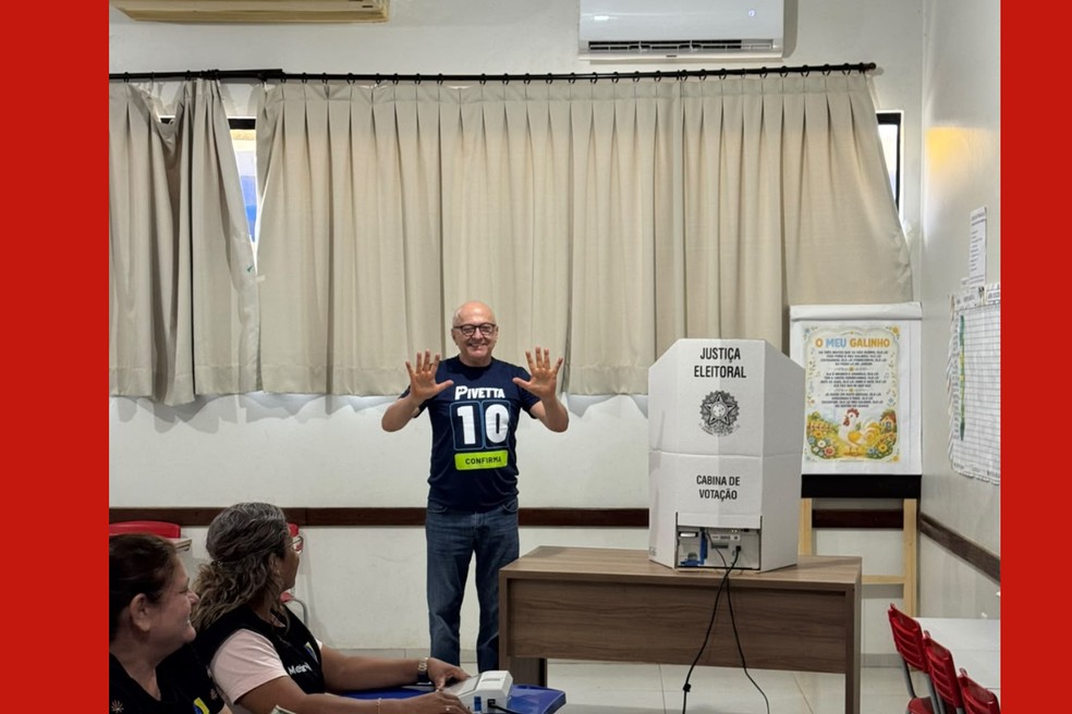 Otaviano Pivetta (Republicanos), votou em Lucas do Rio Verde (MT) — Foto: Reprodução