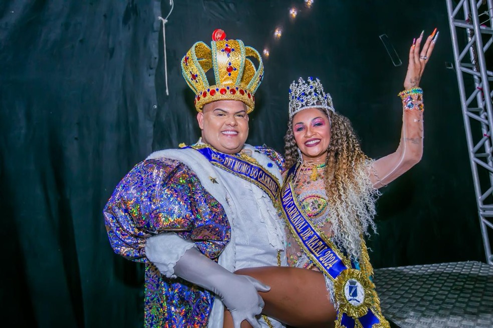 Allan Rafael Gonzaga e Érica Priscila Costa Alves foram Rei Momo e Rainha do Carnaval de Natal 2024 — Foto: Divulgação/Funcarte