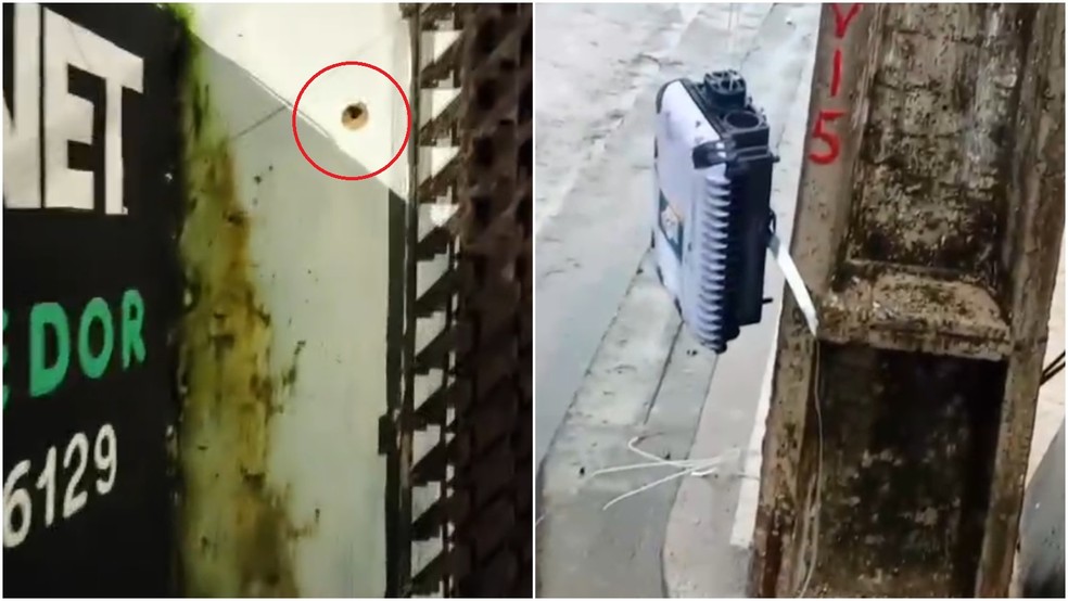 Membros de facção atiram na fachada de empresa provedora de internet em Caucaia, na Grande Fortaleza; criminosos exigem parte dos lucros para autorizar serviço — Foto: Reprodução