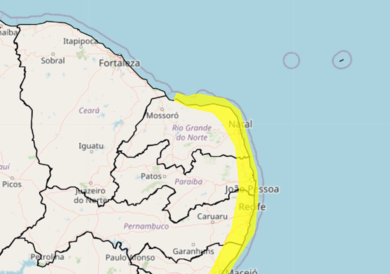 Inmet alerta para chuvas em Natal e mais 42 cidades do RN; veja lista