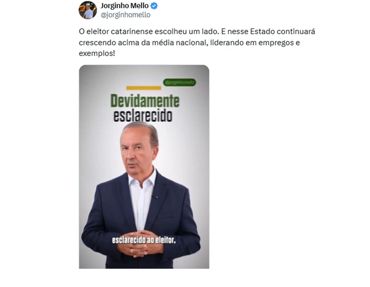 Após carta de Flávio Bolsonaro, Jorginho Mello diz que 'não é hora de aprofundar feridas' e fala em respeitar resultado das urnas