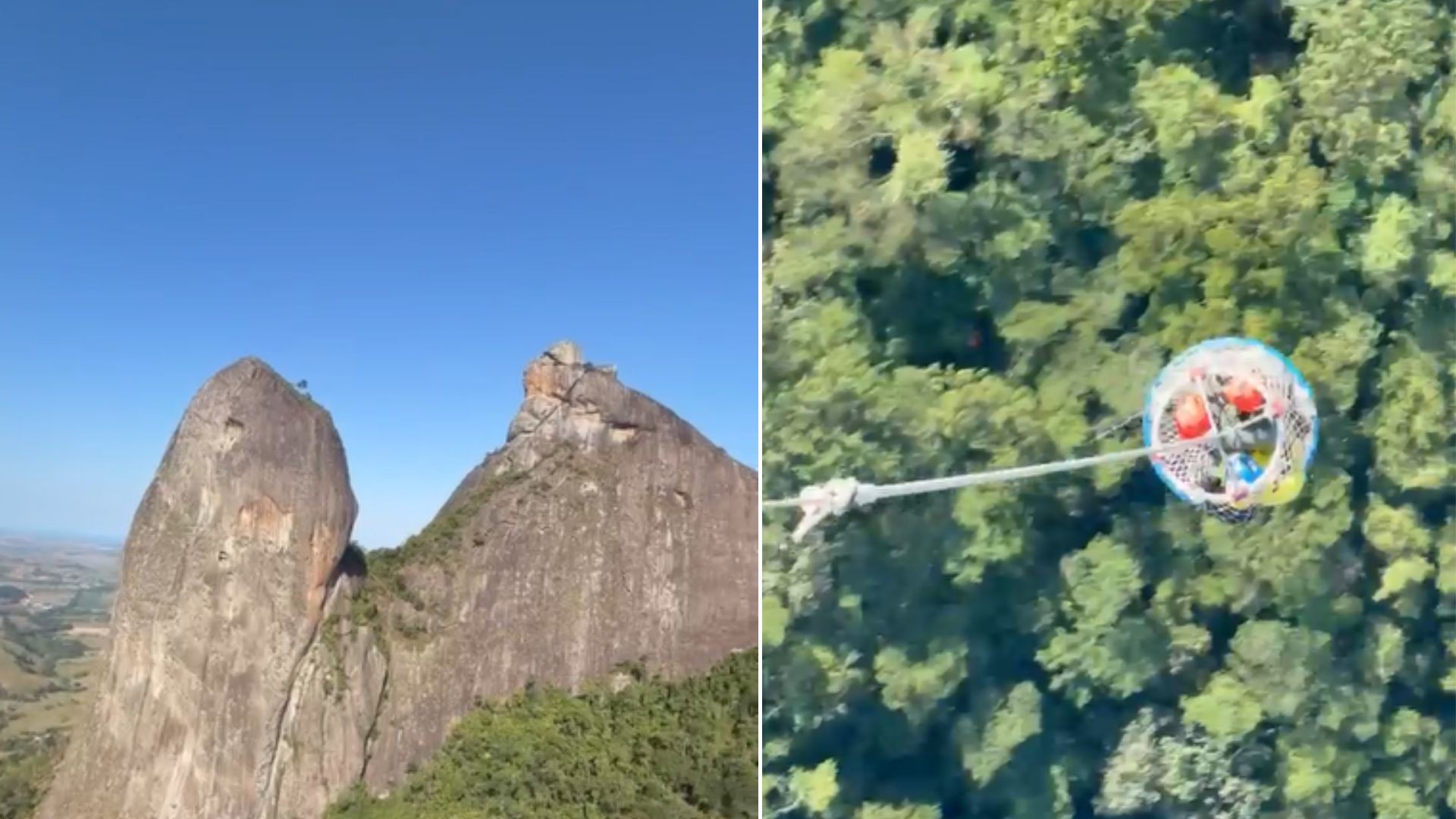 Escaladores são resgatados de helicóptero após ficarem perdidos na Pedra do Frade e a Freira, no Sul do ES; veja VÍDEO