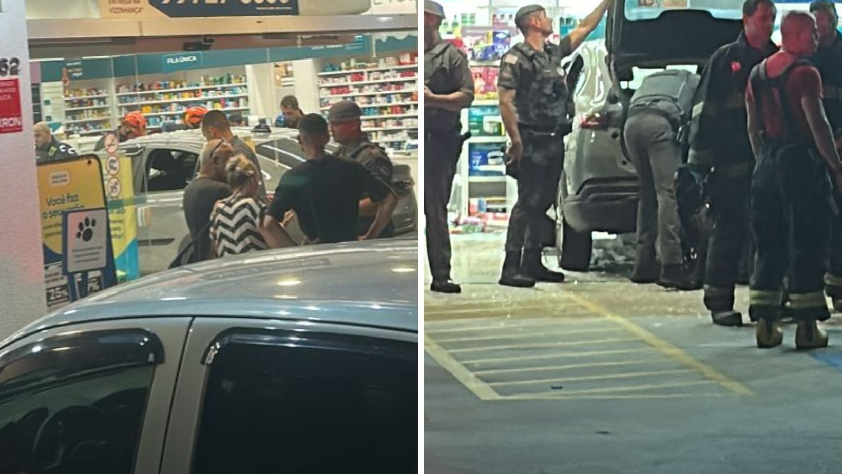 Carro invade farmácia na Avenida Cidade Jardim, em São José dos Campos