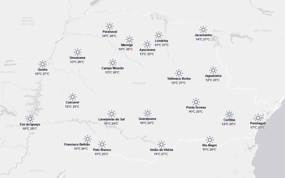 Previsão para quarta-feira, 19 de novembro — Foto: Reprodução/Simepar