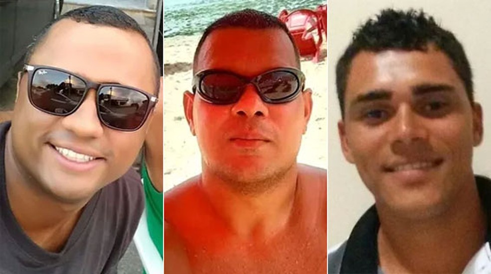 PM Eduardo Roque, à esquerda; PM Rodolfo José, ao centro; e suspeito Alex Silva, à direita, foram mortos em Camaragibe, no Grande Recife — Foto: Reprodução