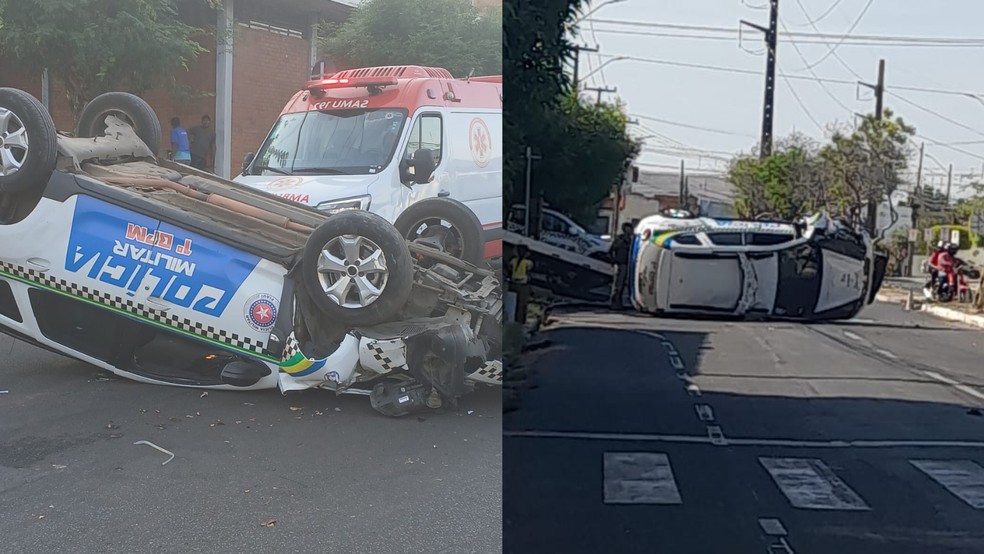 Policiais militares ficam feridos após viatura capotar em Teresina — Foto: Reprodução