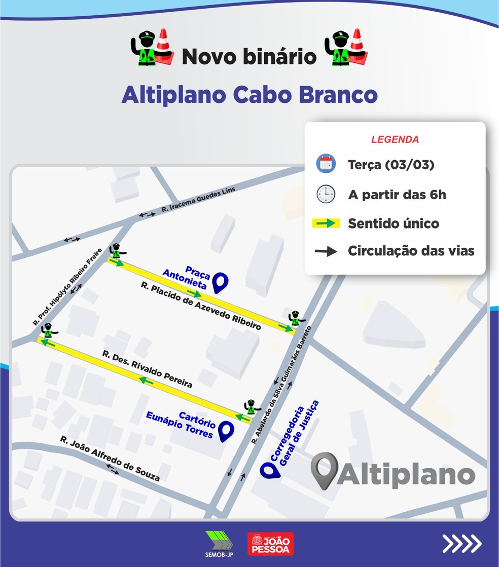 Alteração no Altiplano Cabo Branco — Foto: Reprodução/Semob-JP